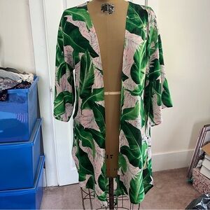 Emerald Hi-Low Side Slit Palm Print Kimono